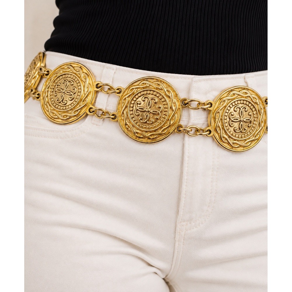 Vintage Georgiou Gold Tone Medallion Chain Belt Statement Boho Adjustable
